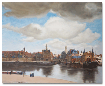 Reproductie schilderij Gezicht op Delft van Vermeer